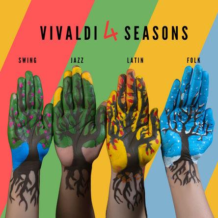 Vier Hände zeigen jeweils das Bild einer Jahreszeit.